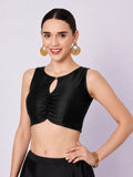 Silk Blend Solid Key-hole Readymade Blouse