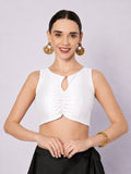 Silk Blend Solid Key-hole Readymade Blouse