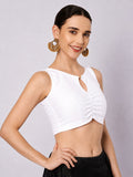 Silk Blend Solid Key-hole Readymade Blouse