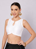 Silk Blend Solid Key-hole Readymade Blouse