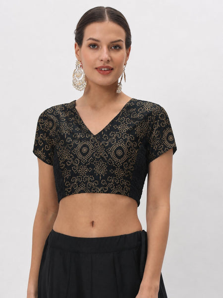 Silk Blend Printed Stretchable Readymade Blouse