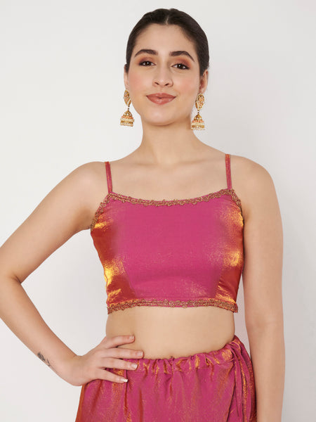 Silk Blend Embellished Spaghetti Readymade Blouse