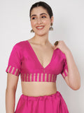 Silk Blend Printed V-neck Padded Readymade Blouse