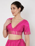 Silk Blend Printed V-neck Padded Readymade Blouse