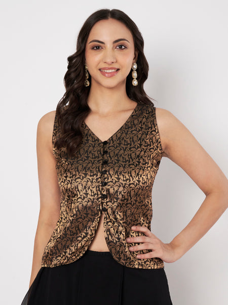 Silk Brocade Button-down Readymade Blouse