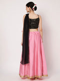 Georgette Embroidered Spaghetti Readymade Blouse with attached Duaptta