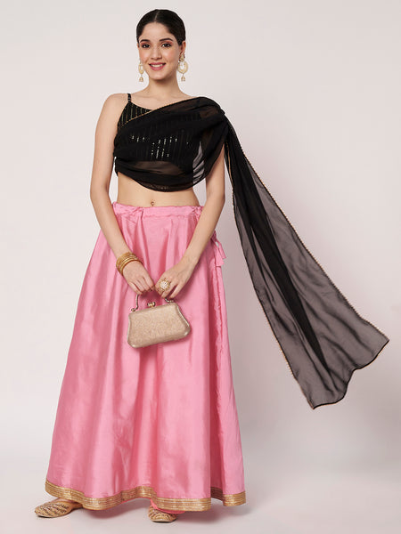 Georgette Embroidered Spaghetti Readymade Blouse with attached Duaptta