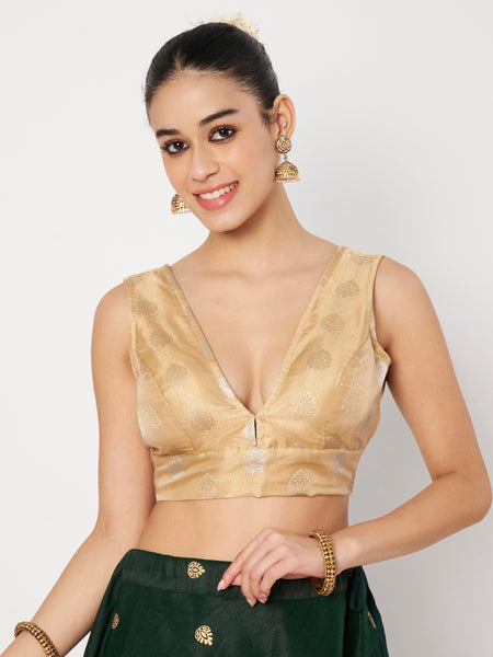 Silk Tissue Buti V-Neck Padded Blouse
