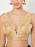 Silk Tissue Buti V-Neck Padded Blouse