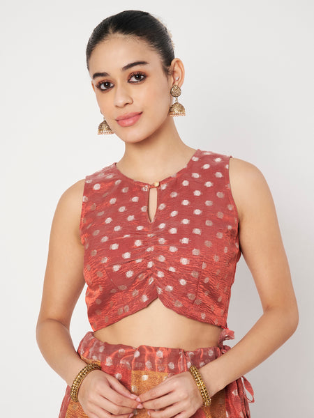 Silk Tissue Buti Key-hole Blouse