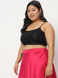 Plus Size Net Sequin Embroidered Spaghetti Crop Top