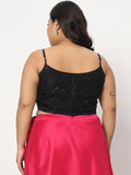 Plus Size Net Sequin Embroidered Spaghetti Crop Top