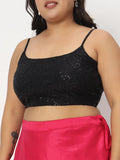 Plus Size Net Sequin Embroidered Spaghetti Crop Top