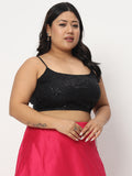 Plus Size Net Sequin Embroidered Spaghetti Crop Top