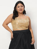 Plus Size Net Sequin Embroidered Spaghetti Crop Top