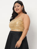 Plus Size Net Sequin Embroidered Spaghetti Crop Top