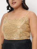 Plus Size Net Sequin Embroidered Spaghetti Crop Top