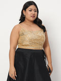 Plus Size Net Sequin Embroidered Spaghetti Crop Top