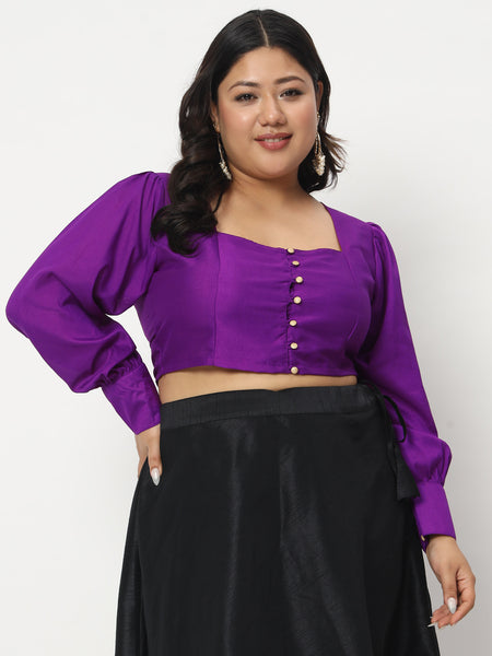 Plus Size Chroma Button Down Crop Top