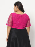 Plus Size Net Sequin Embroidered Sheer Sleeves Crop Top