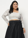 Plus Size Cotton Tissue Sheer Sleeves Crop Top