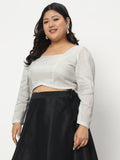 Plus Size Cotton Tissue Sheer Sleeves Crop Top