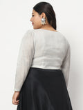 Plus Size Cotton Tissue Sheer Sleeves Crop Top