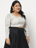 Plus Size Cotton Tissue Sheer Sleeves Crop Top