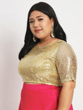 Plus Size Net Sequin Embroidered Sheer Sleeves Crop Top