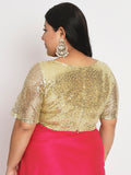 Plus Size Net Sequin Embroidered Sheer Sleeves Crop Top