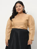 Plus Size Cotton Tissue Sheer Sleeves Crop Top