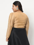 Plus Size Cotton Tissue Sheer Sleeves Crop Top