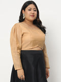 Plus Size Cotton Tissue Sheer Sleeves Crop Top