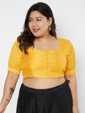 Plus Size Silk Blend Button Down Crop Top