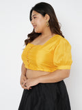 Plus Size Silk Blend Button Down Crop Top