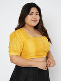 Plus Size Silk Blend Button Down Crop Top