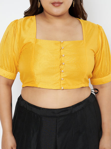 Plus Size Silk Blend Button Down Crop Top