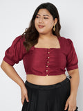 Plus Size Silk Blend Button Down Crop Top