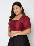 Plus Size Silk Blend Button Down Crop Top