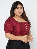 Plus Size Silk Blend Button Down Crop Top