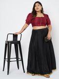 Plus Size Silk Blend Button Down Crop Top