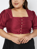 Plus Size Silk Blend Button Down Crop Top