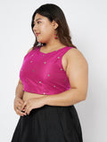 Plus Size Net Sequins Embroidered Crop Top