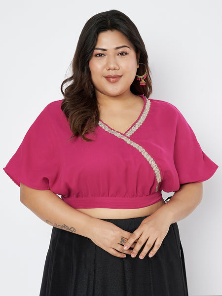 Plus Size Georgette Embellished Crop Top