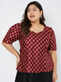 Plus Size Silk Blend Hand Block Printed Blouse