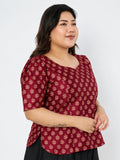 Plus Size Silk Blend Hand Block Printed Blouse