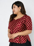 Plus Size Silk Blend Hand Block Printed Blouse