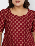 Plus Size Silk Blend Hand Block Printed Blouse