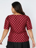 Plus Size Silk Blend Hand Block Printed Blouse