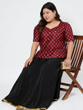 Plus Size Silk Blend Hand Block Printed Blouse